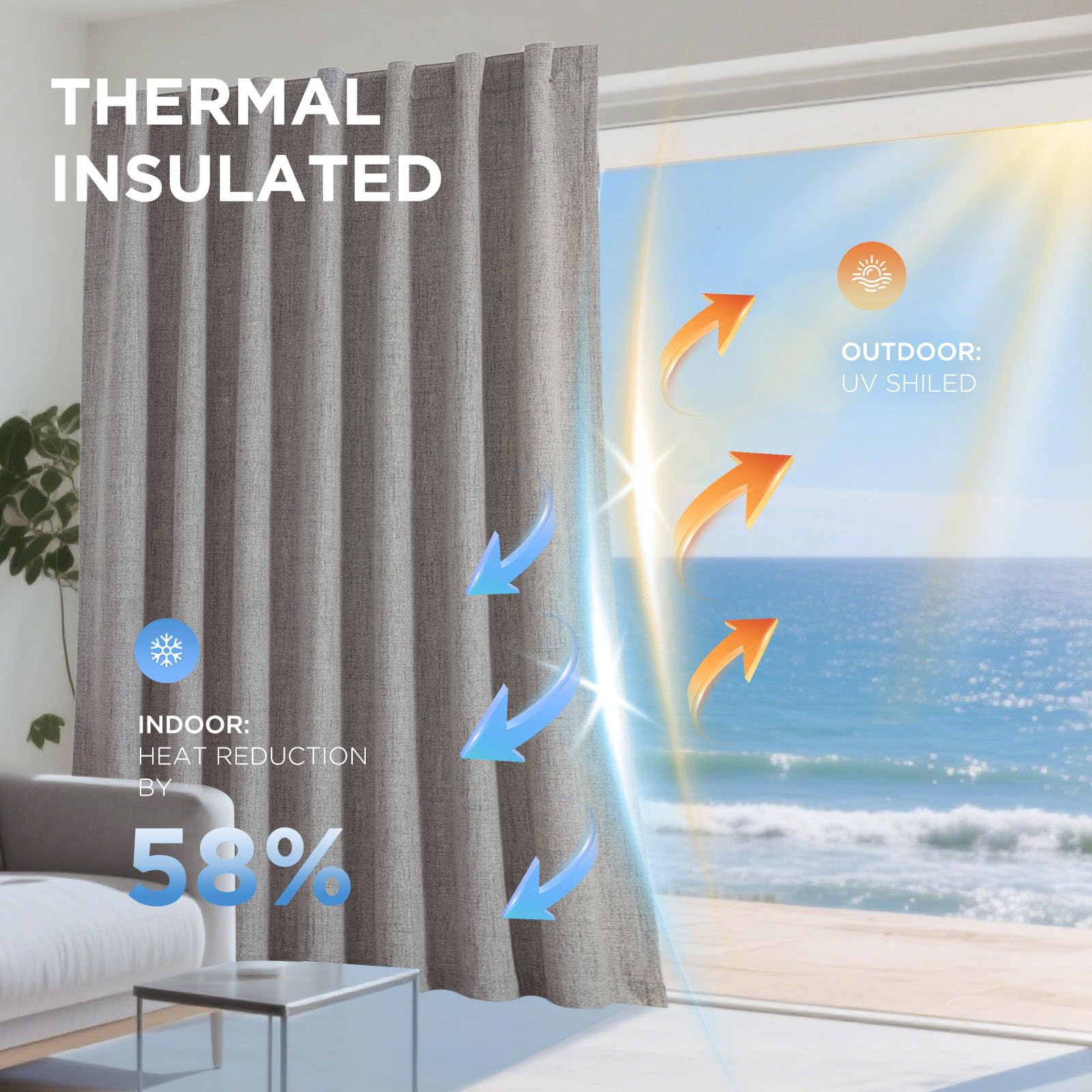 Joydeco curtains shown with rod pockets and back tabs for versatile hanging