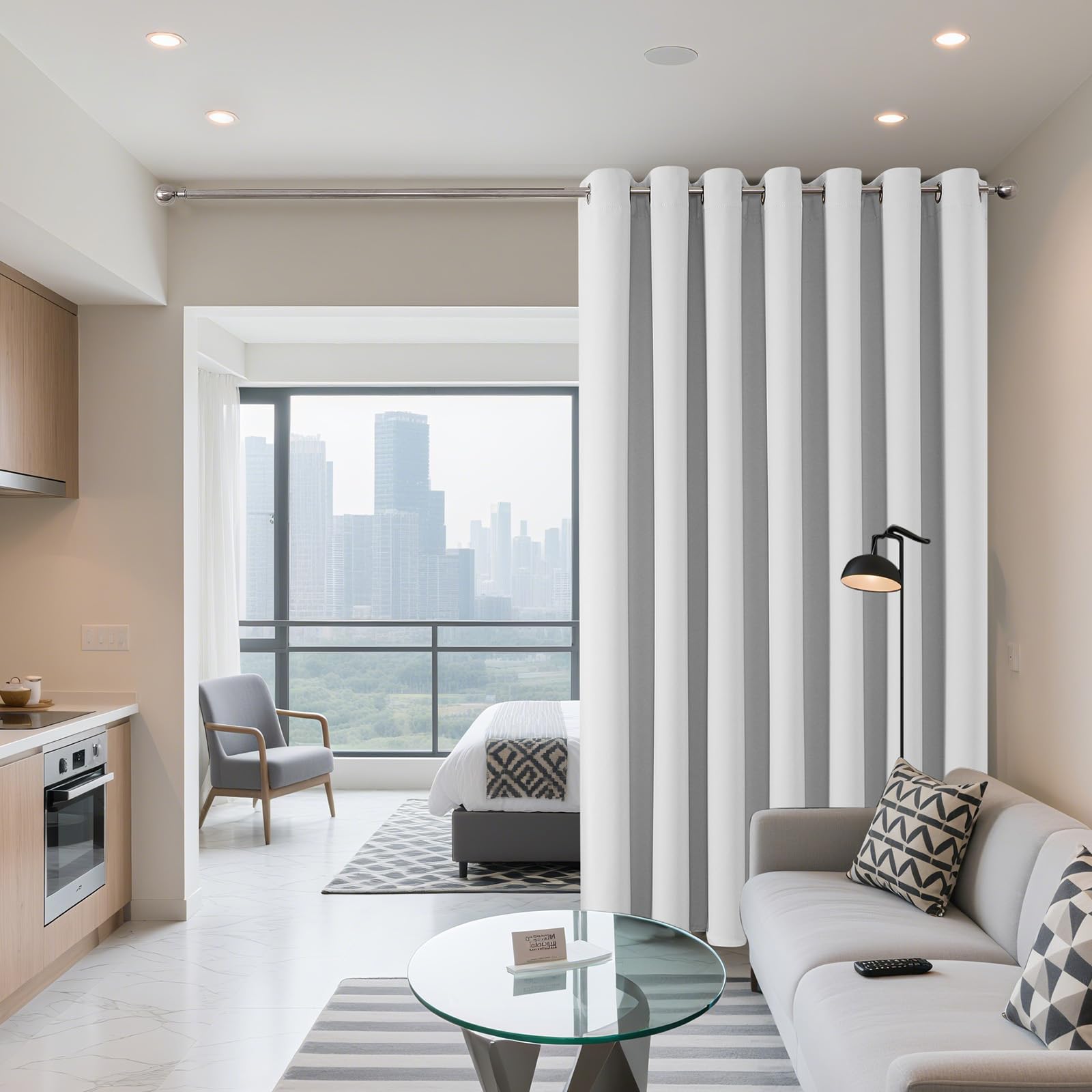 Joydeco silver grommets top detail enable easy installation and smooth operation.