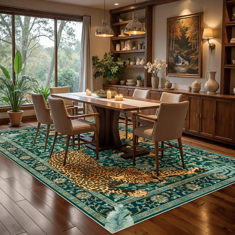 Joydeco tiger print 5x7 rug with non-slip backing — stays put on high-traffic floors.