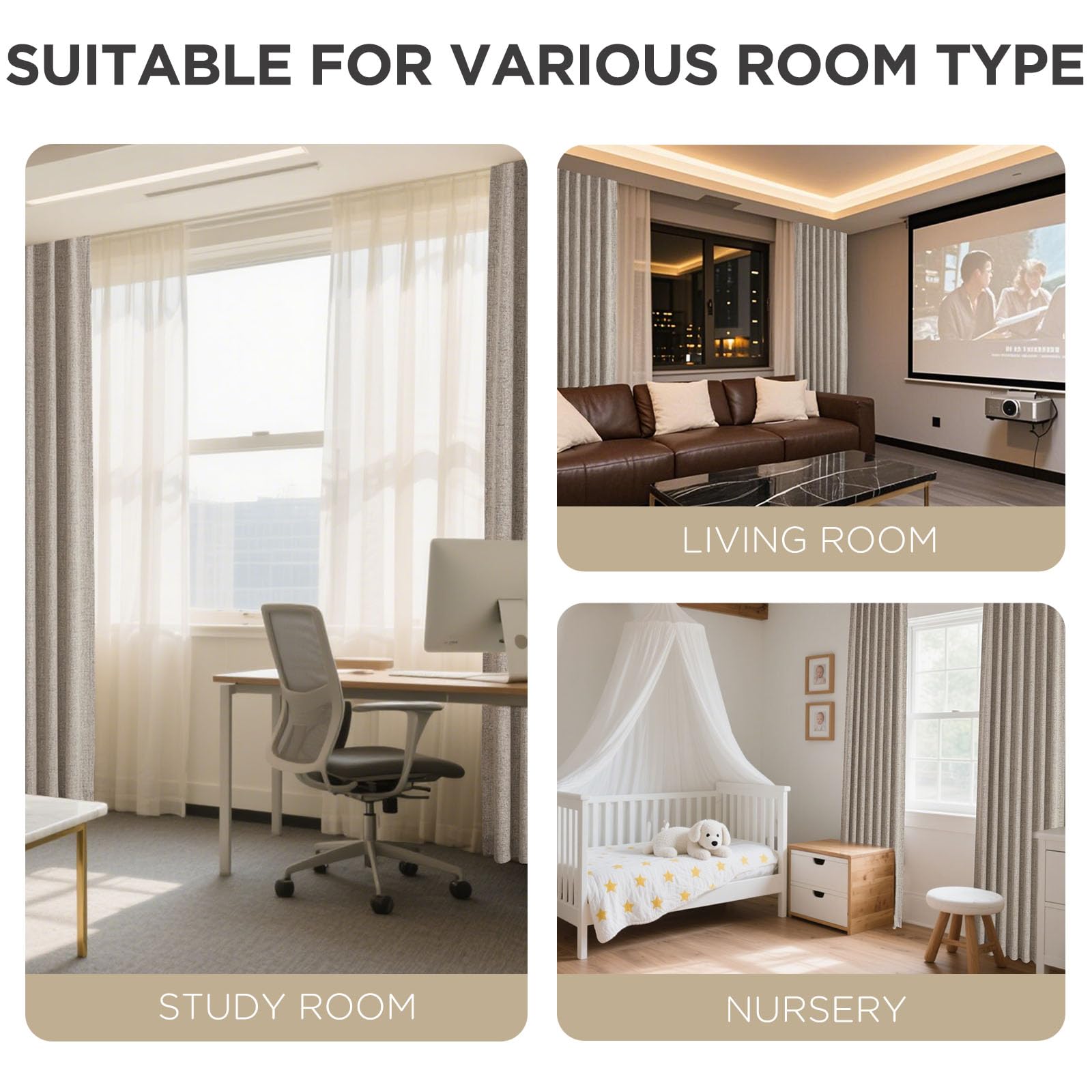 Joydeco UV-light blocking curtains reduce glare and sun exposure.