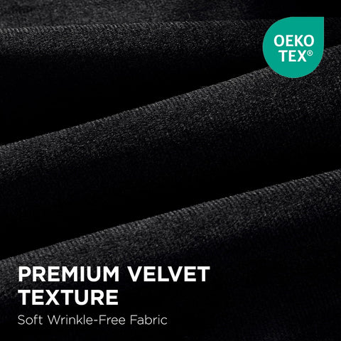 Joydeco velvet fabric sheen shown under light adds elegant drape to living room windows.