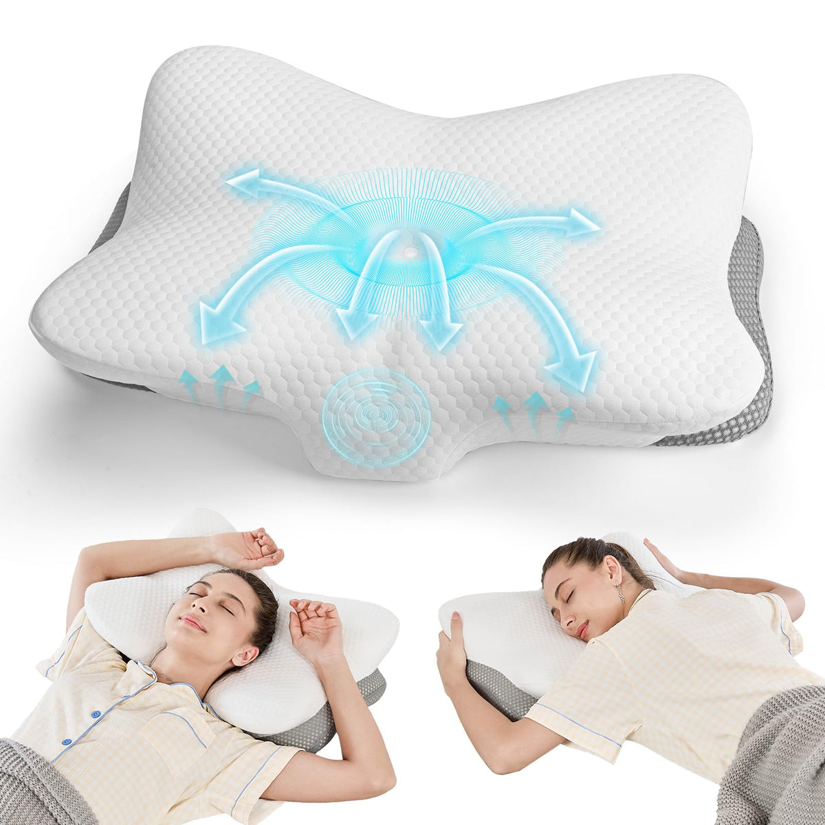 JOYENERGY ergonomic cervical pillow side view showing neck support for proper alignment