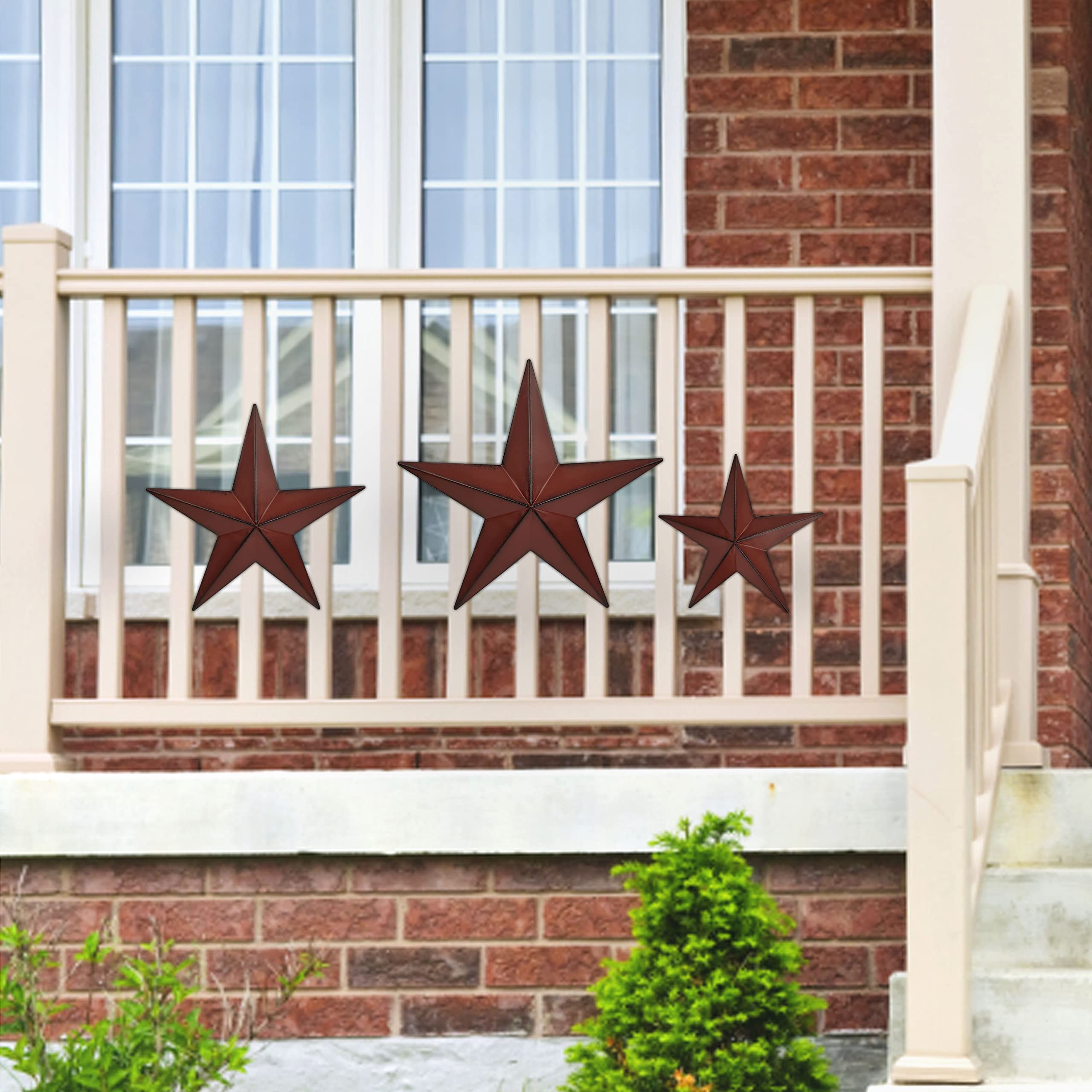 JoyEvy 12-inch red-black barn star close-up makes a bold outdoor statement.