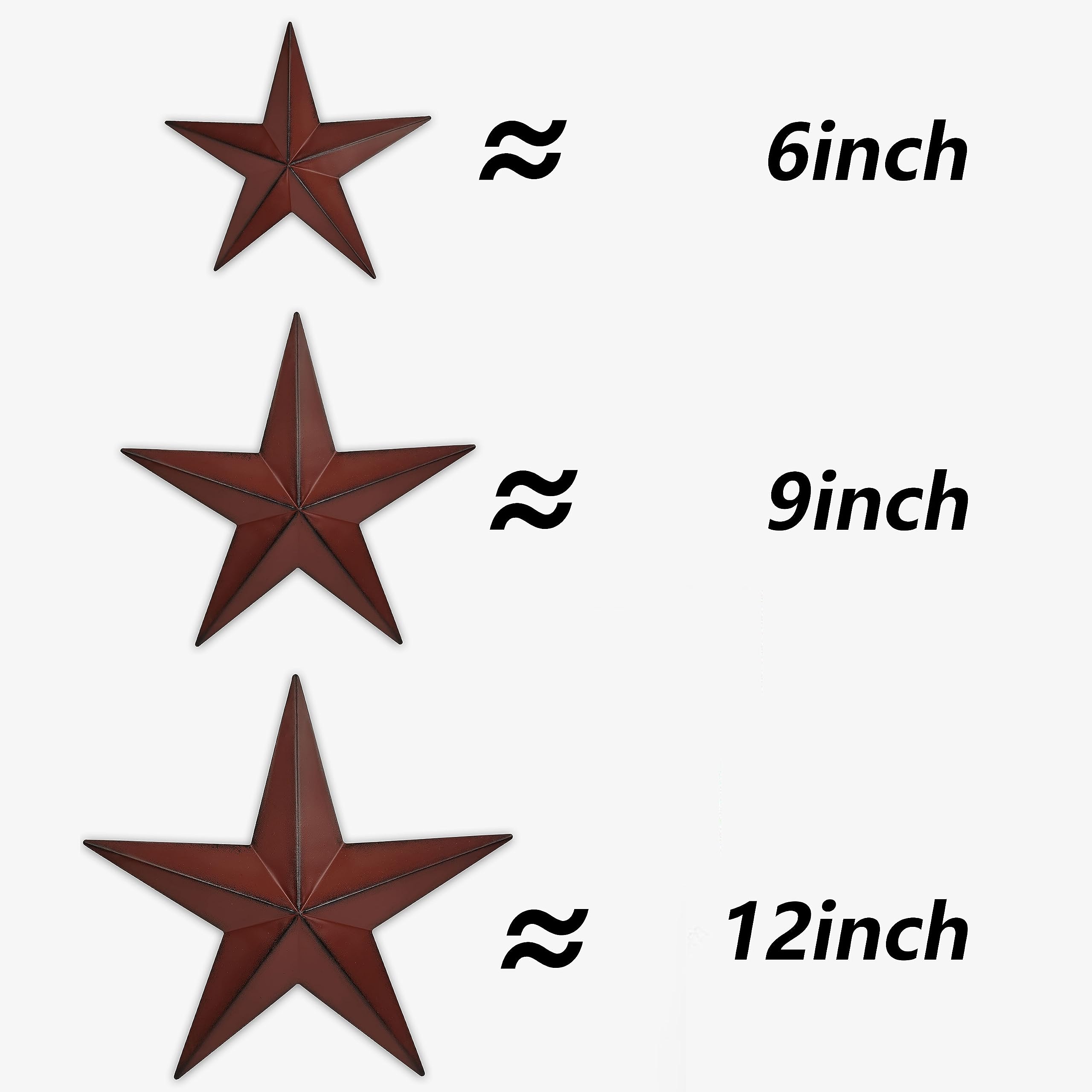 JoyEvy 9-inch red-black barn star close-up highlights rustic charm for walls.