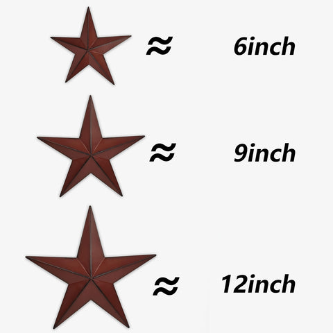 JoyEvy 9-inch red-black barn star close-up highlights rustic charm for walls.