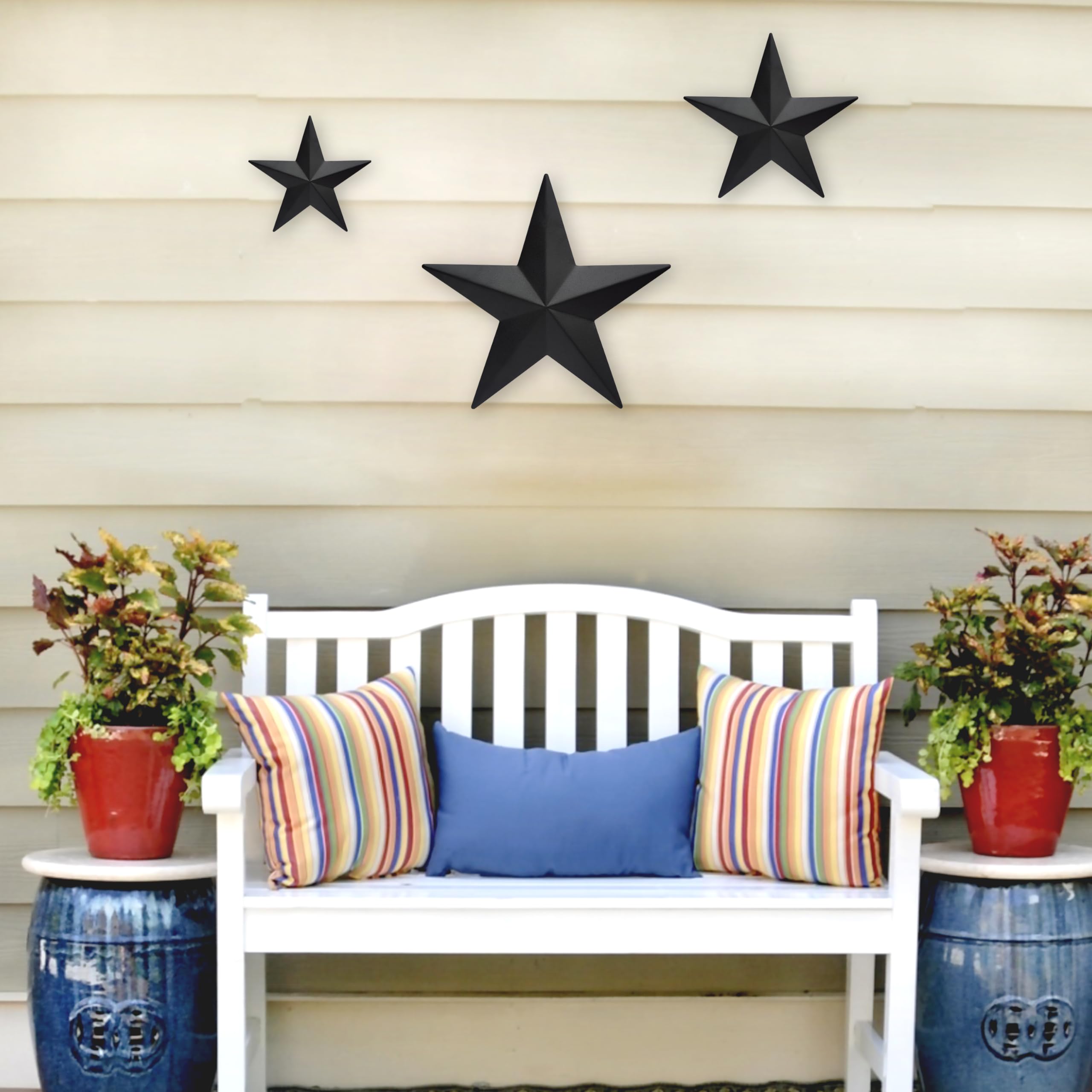 JoyEvy Black Barn Star closeup iron texture highlights handcrafted detail.