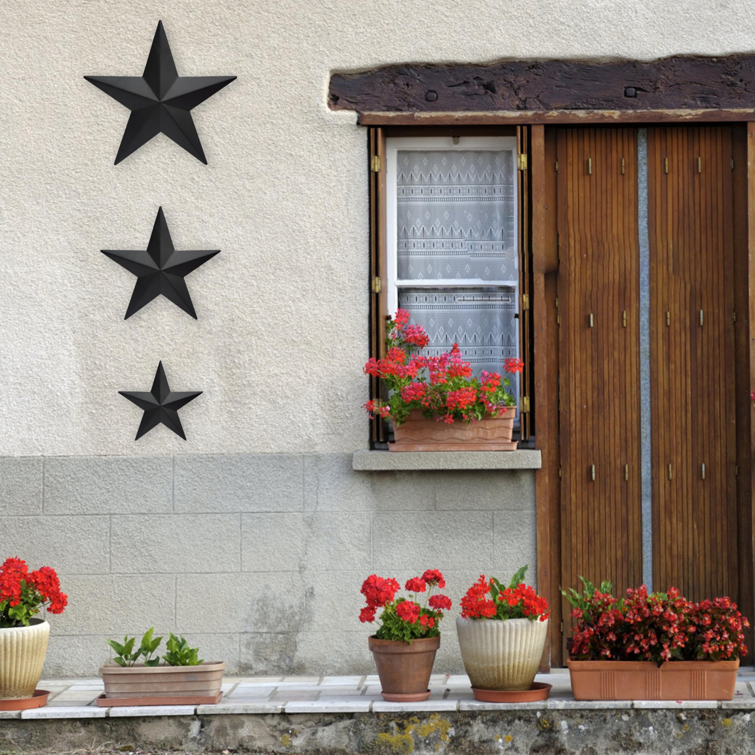 JoyEvy Black Barn Star wall cluster showcases versatile farmhouse decor options.
