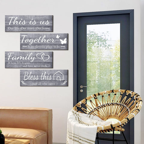 Joyhawk Family sign adds rustic warmth to living room or hallway.
