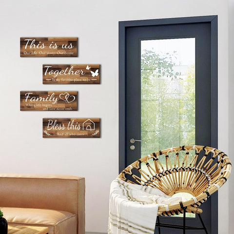 Joyhawk Wall Sign Set displays four quotes in rustic wood.