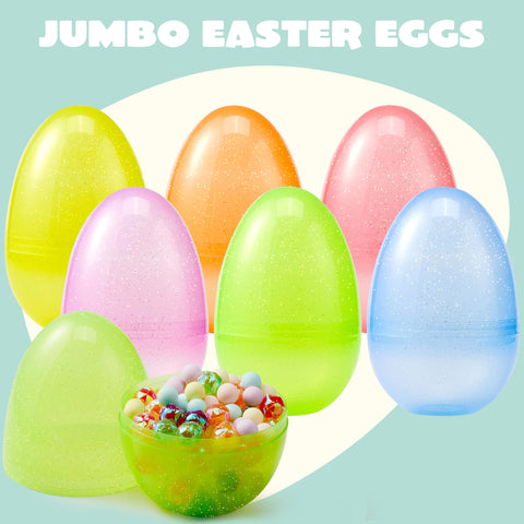 JOYIN 12-pack jumbo eggs with clear glitter finishes for filling surprises