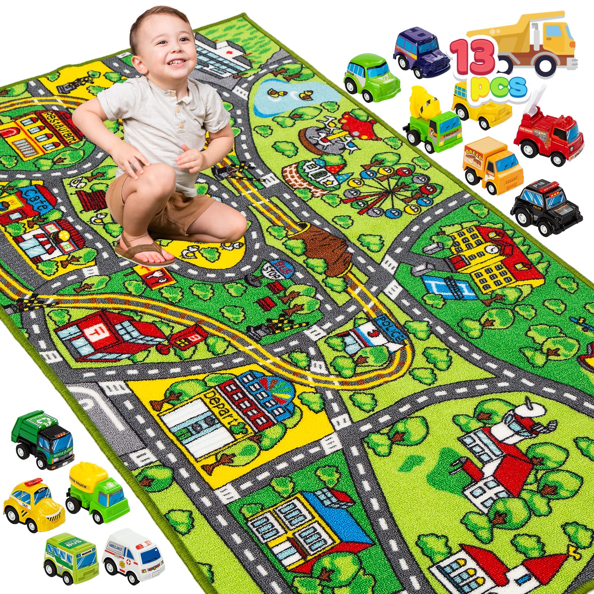 JOYIN Carpet Playmat with 12 Cars offering a vibrant city rug for imaginative play