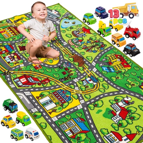 JOYIN Carpet Playmat with 12 Cars offering a vibrant city rug for imaginative play