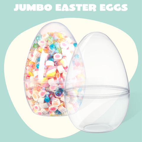 JOYIN clear jumbo Easter eggs with easy open-close design for filling treats.
