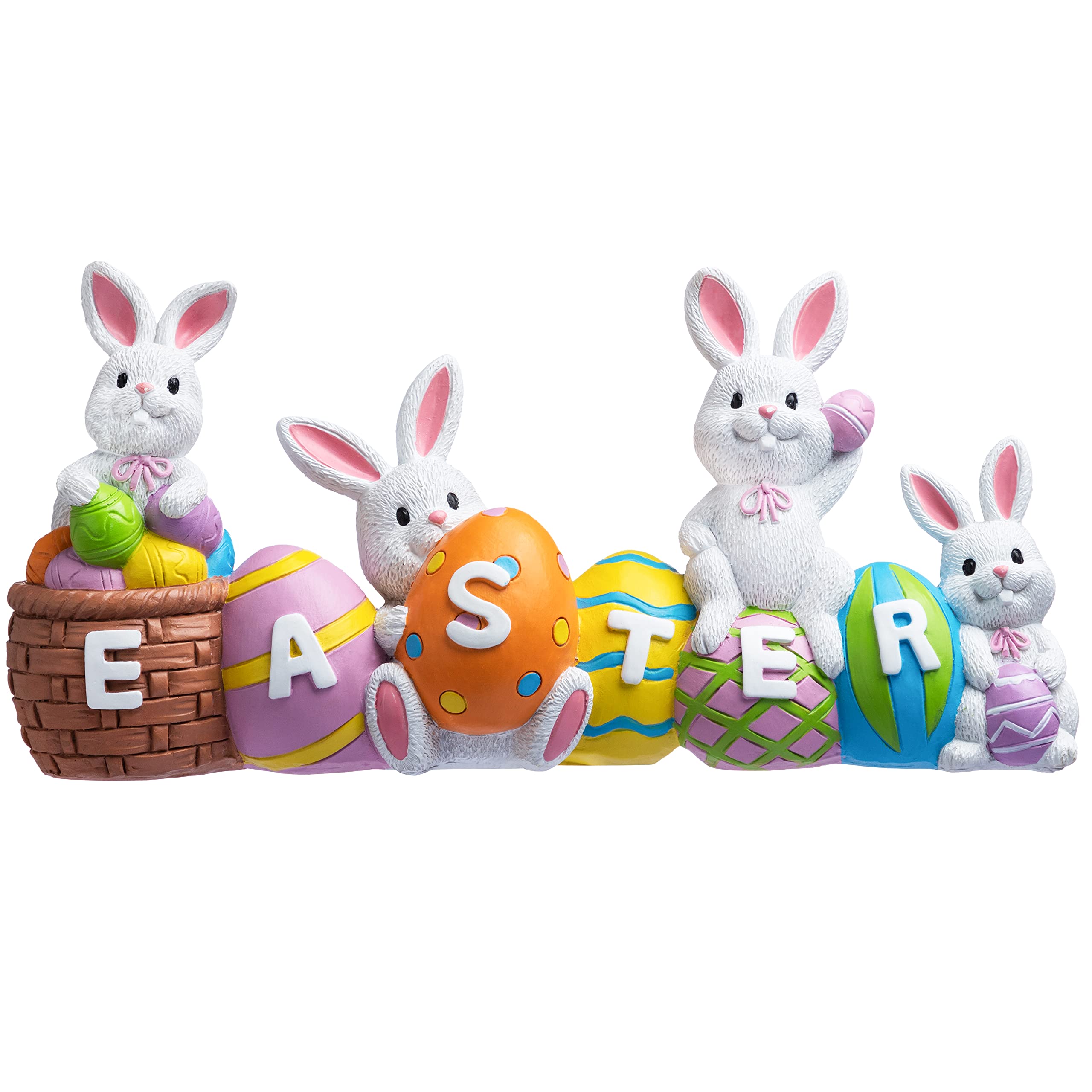 JOYIN Easter bunny table decor with four rabbits and egg centerpiece for festive tables