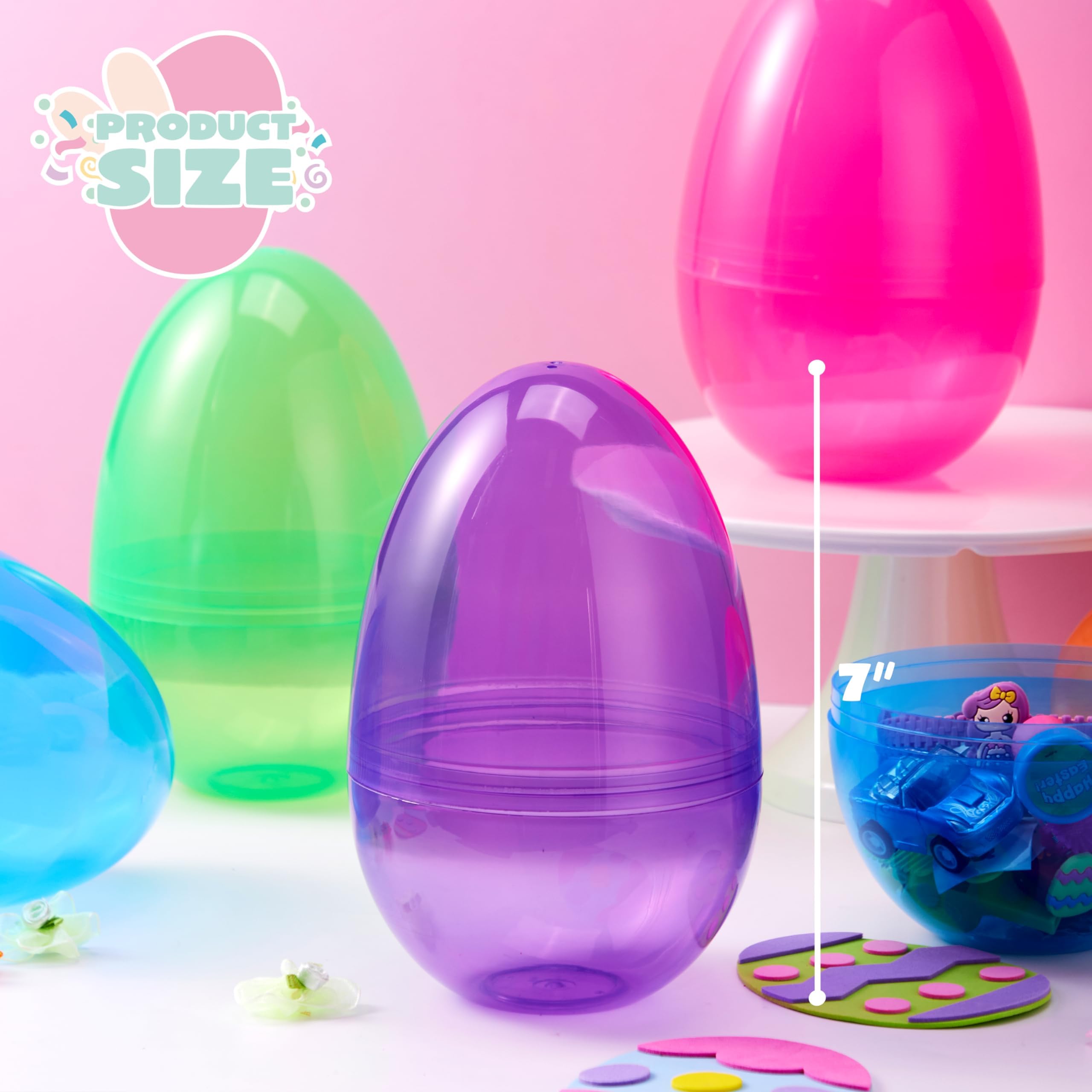 JOYIN clear PP plastic eggs highlight six color options for festive decor use.