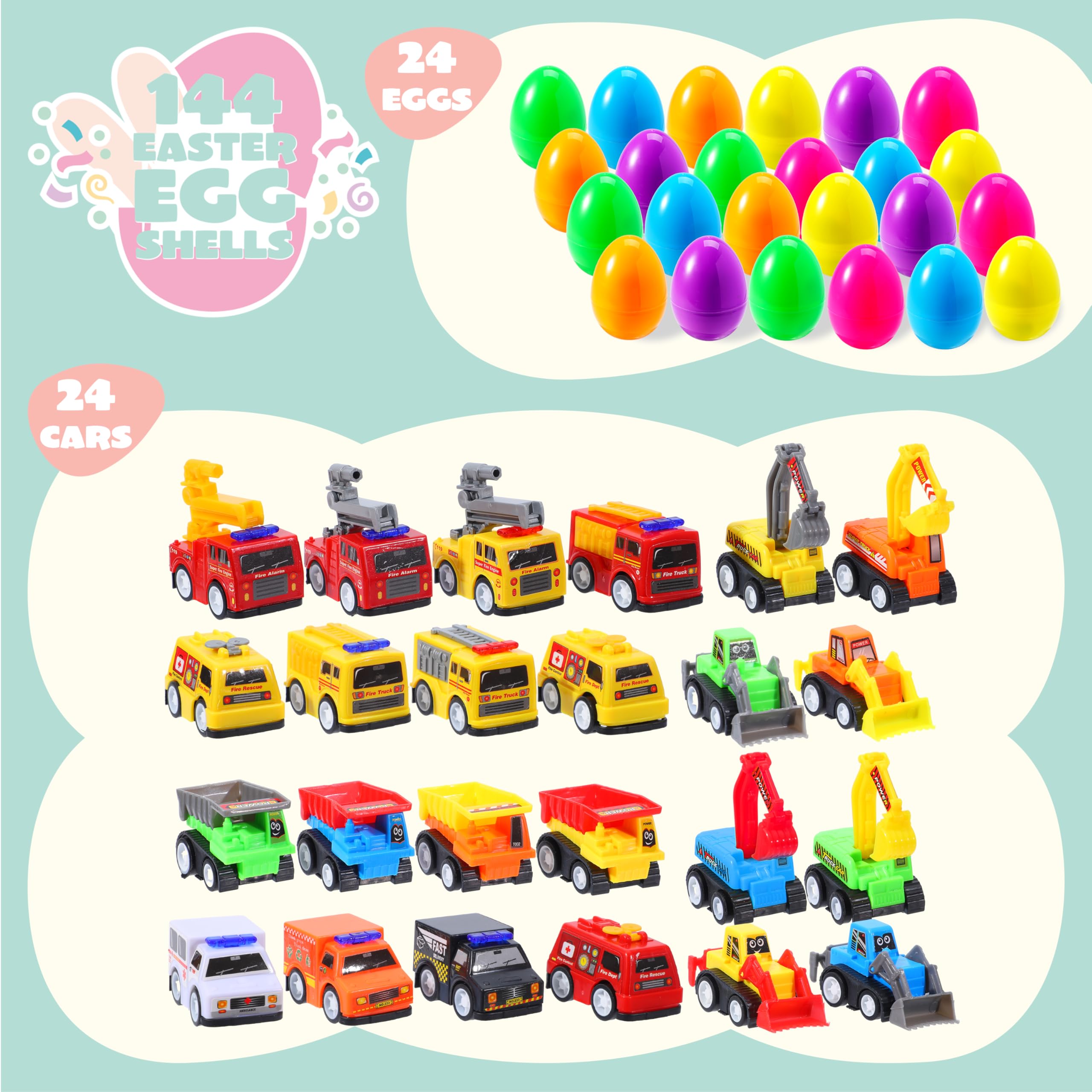 JOYIN easter eggs with cars inside showcase colorful contents for party favors.