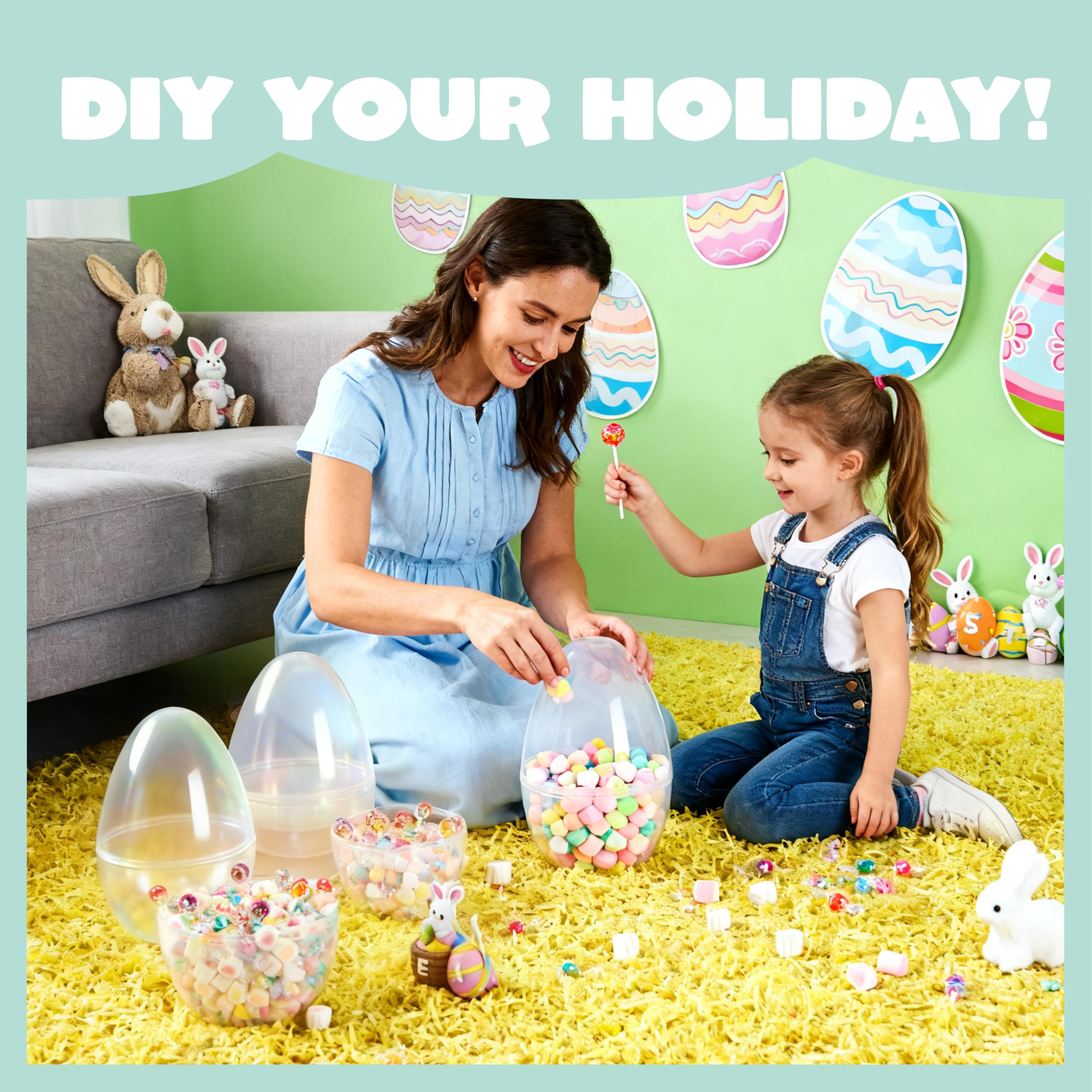 JOYIN fillable eggs hold candy or small gifts inside the transparent shells.