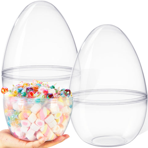 JOYIN 10-inch jumbo Easter eggs in clear shells for eye-catching decor and easy viewing of surprises.