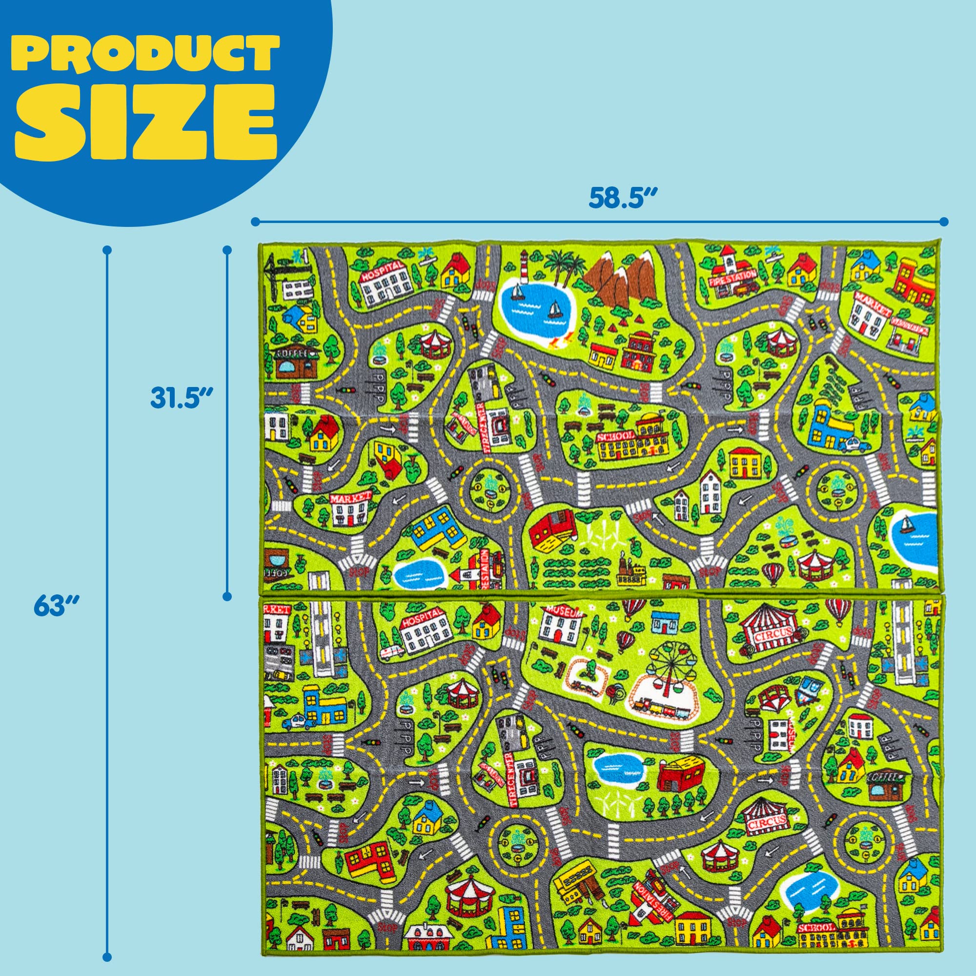 JOYIN Kids Play Rug City Life showcases colorful city patterns for visual focus.