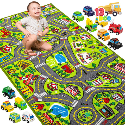 JOYIN Kids Play Rugs City Life Mat showcases a vibrant city for imaginative play and storytelling.