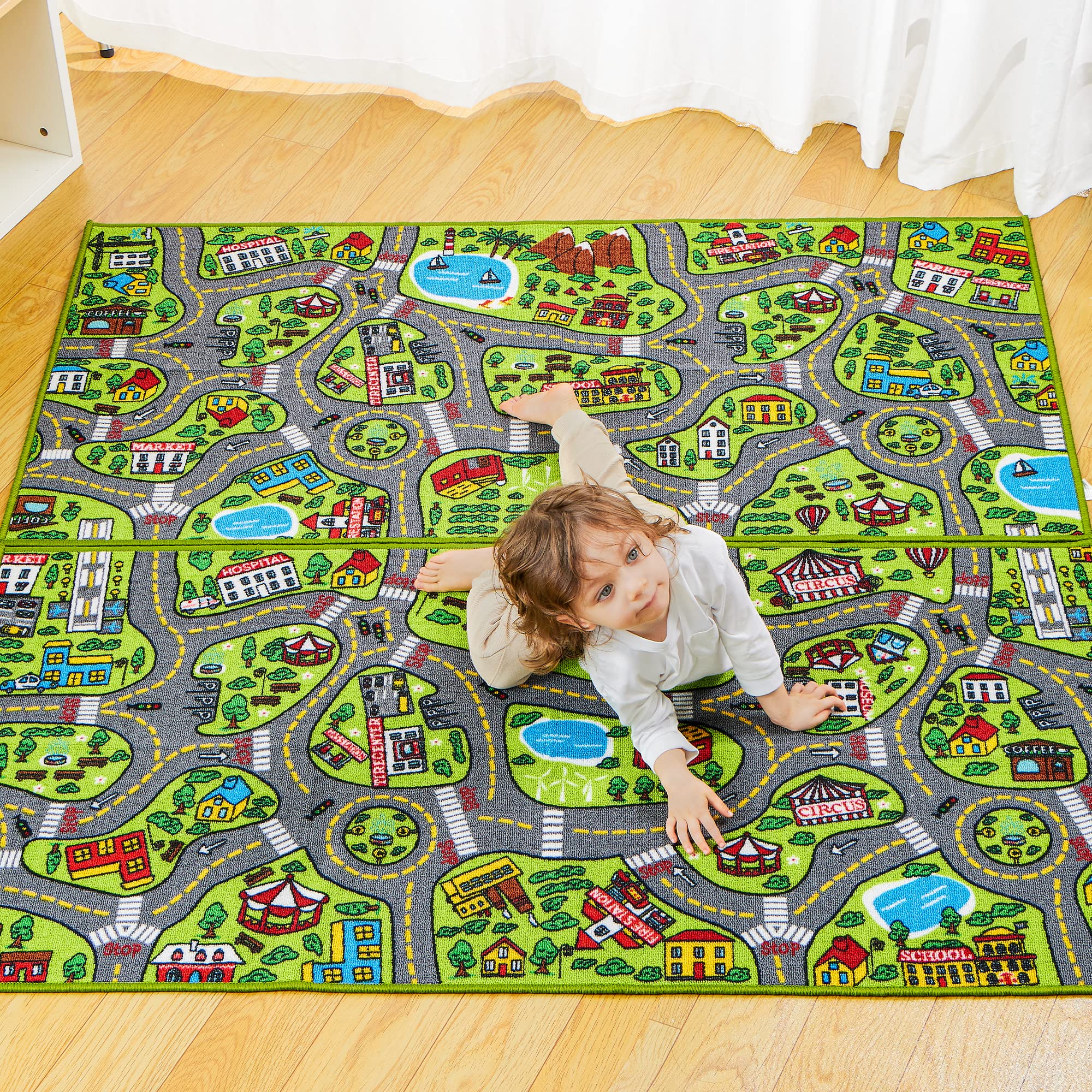 JOYIN Kids Play Rug features non-slip latex backing for safer play.
