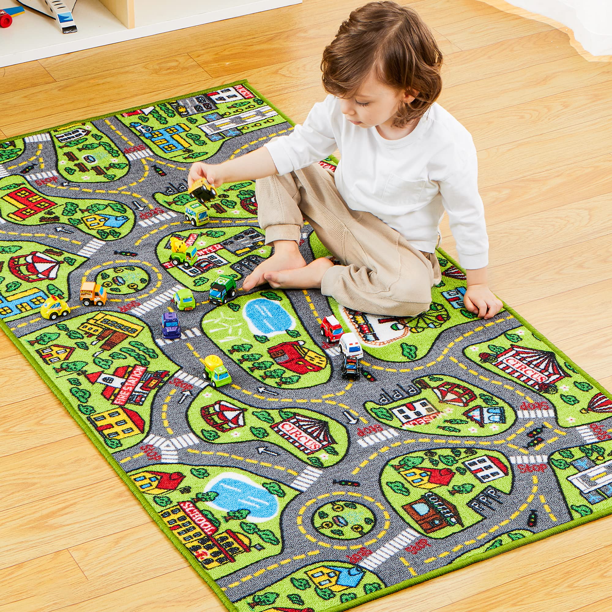 JOYIN Kids Play Rugs Nylon-pile surface with latex back offers soft footing and durability.