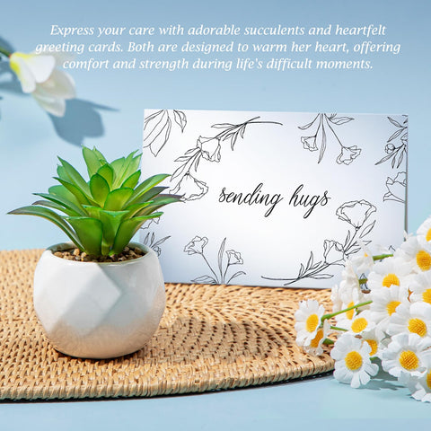 Joyliss faux succulent adds a soothing visual touch to the gift box.