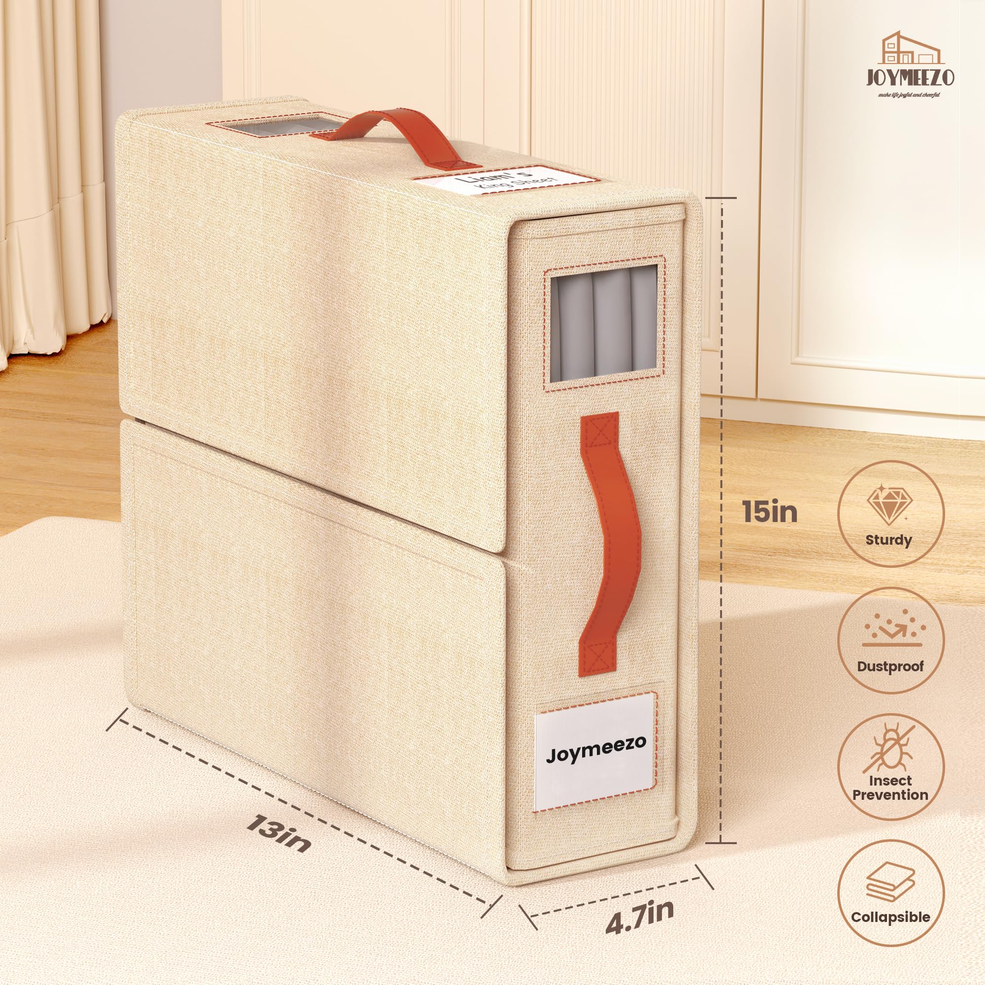 Joymeezo bed sheet organizer with inner elastic strap secures sets.