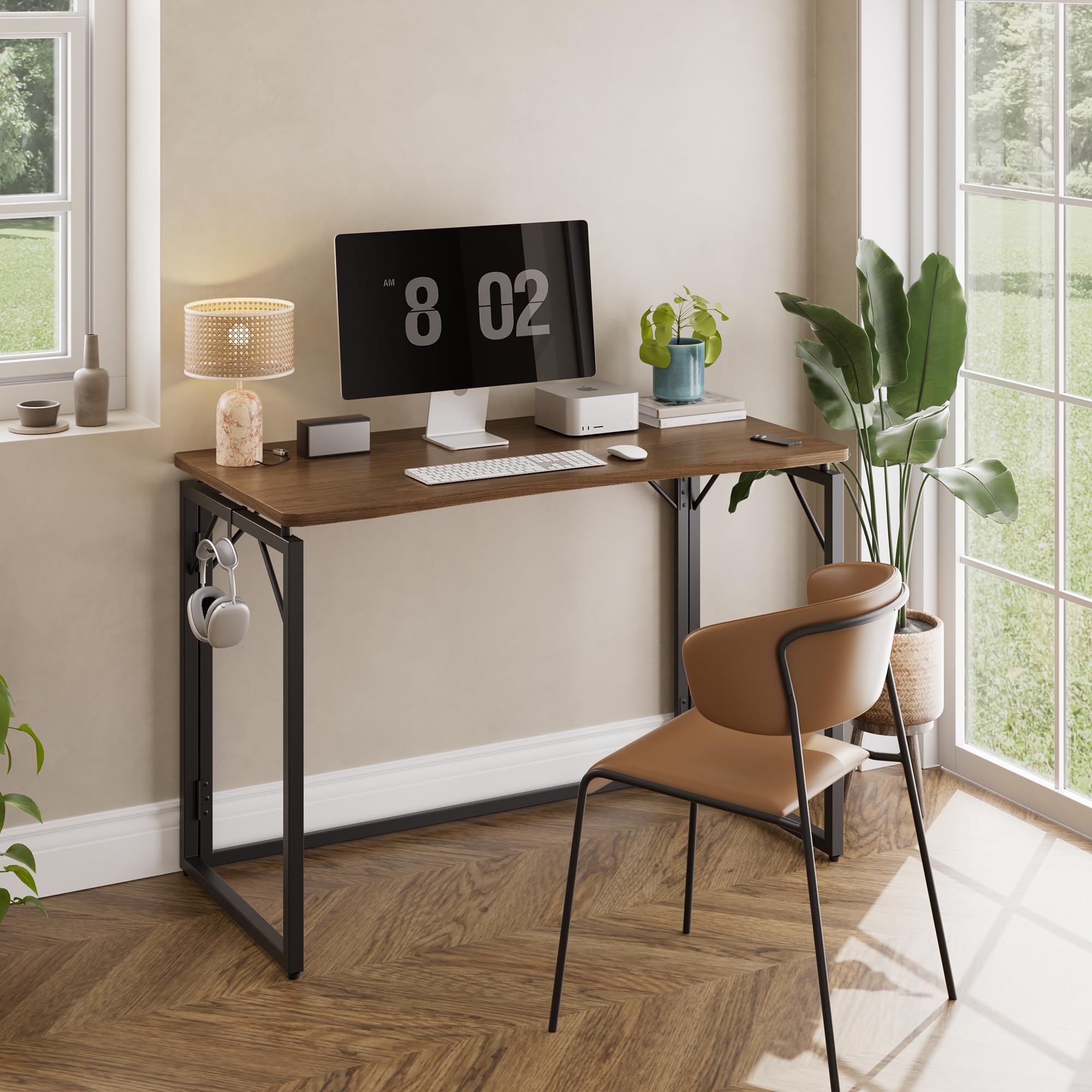 JOYMOOP folding desk shown with no assembly for quick setup.
