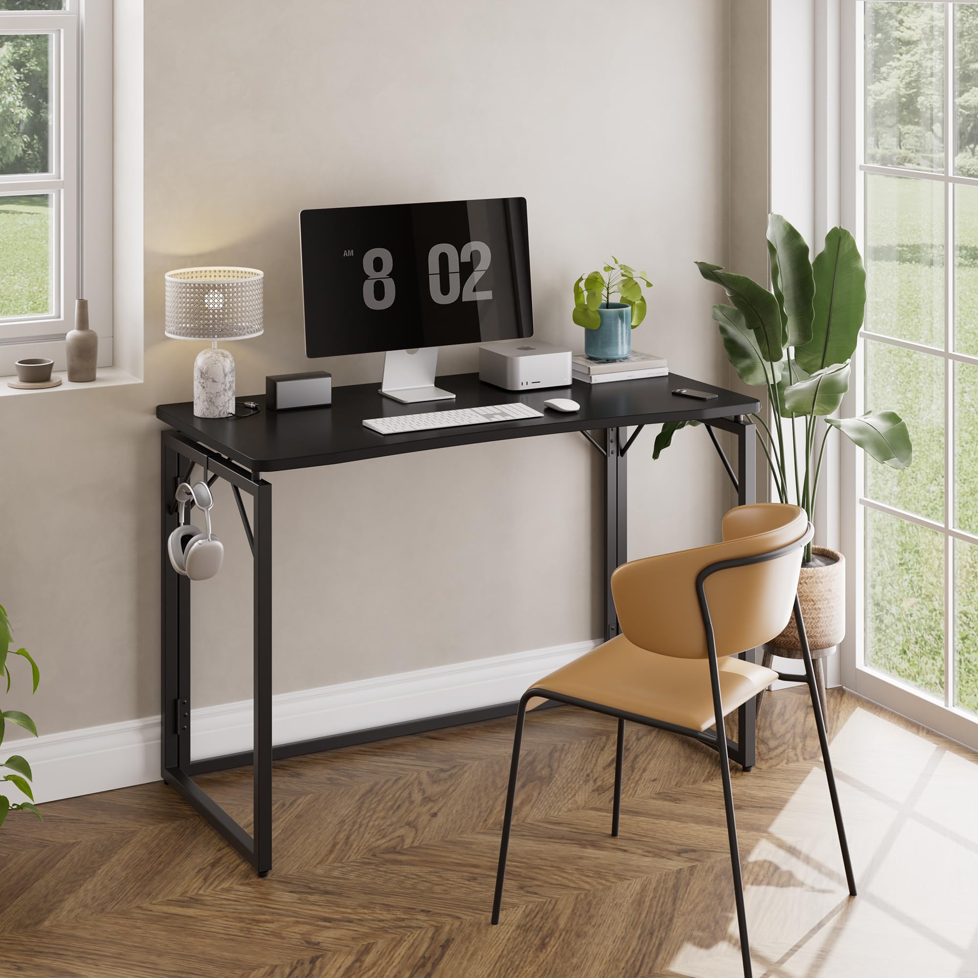 Joymoop folding desk wooden top open as workspace setup