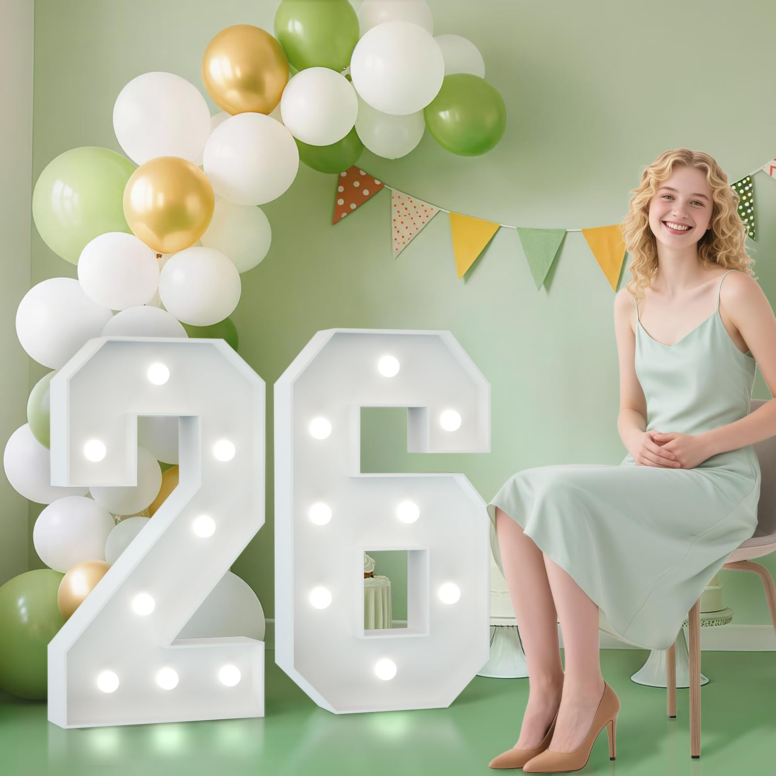 JoyMuse 2.3ft marquee number lit for a festive 26th birthday backdrop.