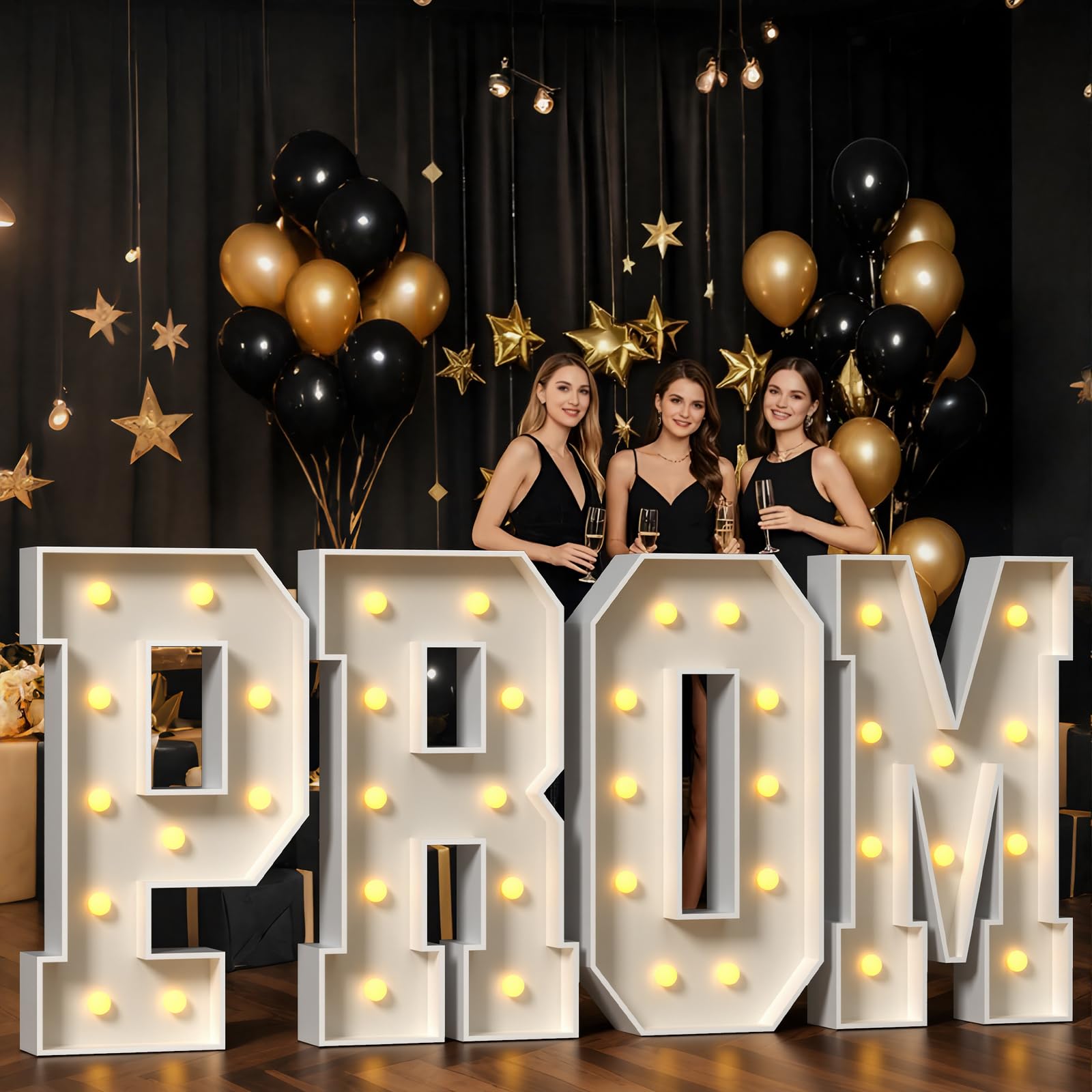 JoyMuse 4ft prom letters glow as a photo backdrop for celebrations.
