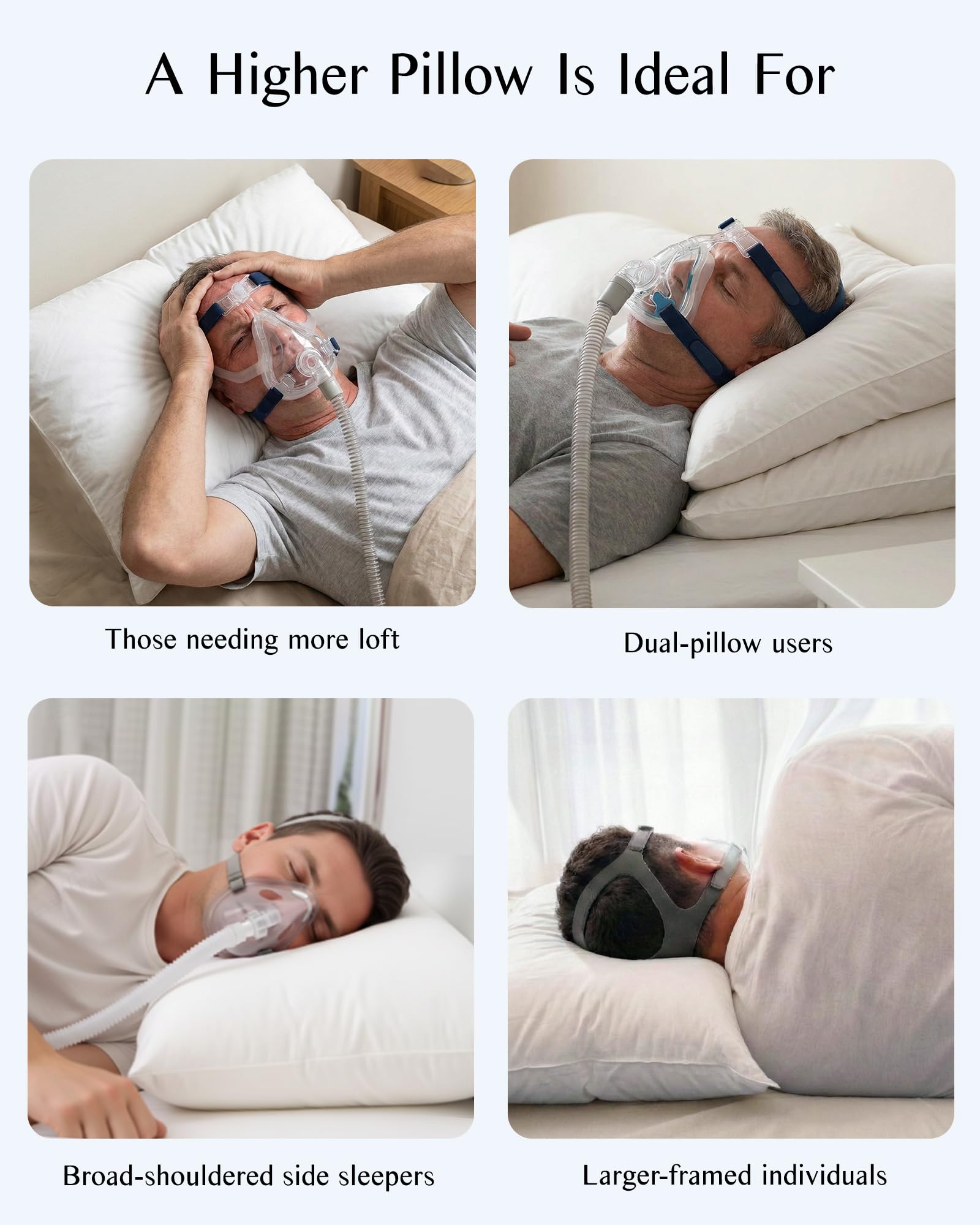 C-shaped tubing area on Joynox pillow to prevent mask tension.