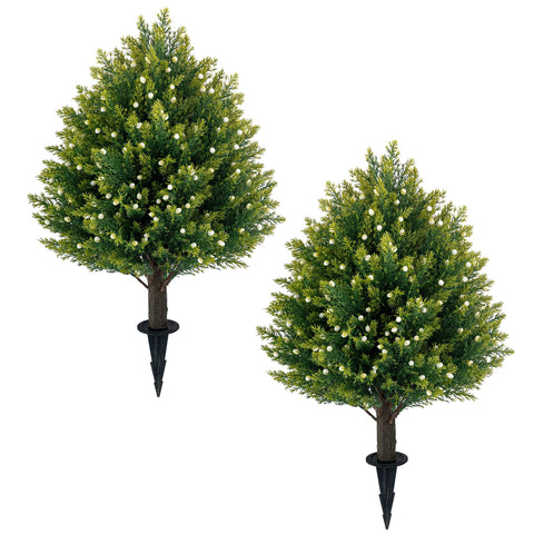 JoyPower 21-inch artificial white berries topiary with ground spike for easy setup.