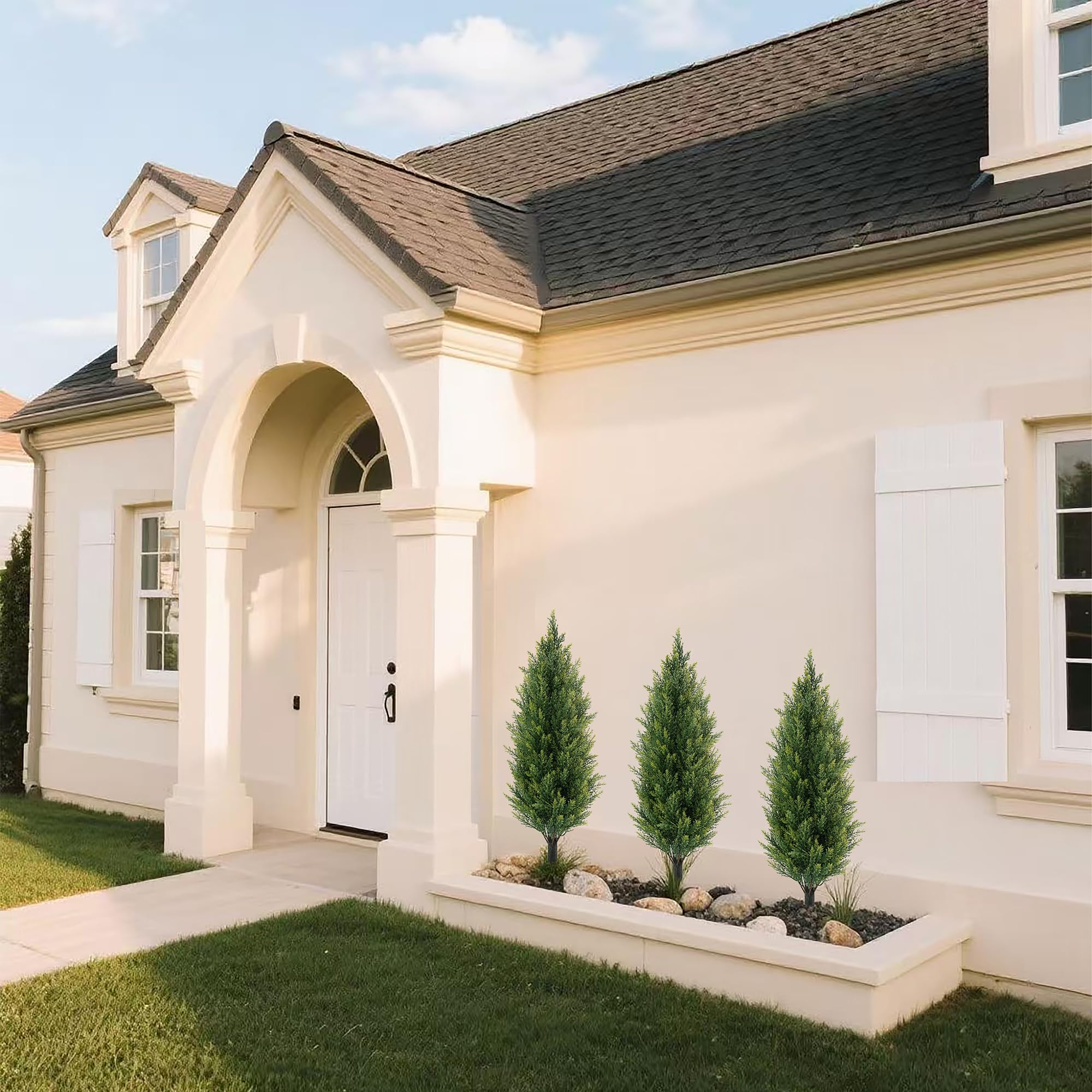 JoyPower topiary framing a welcoming front door