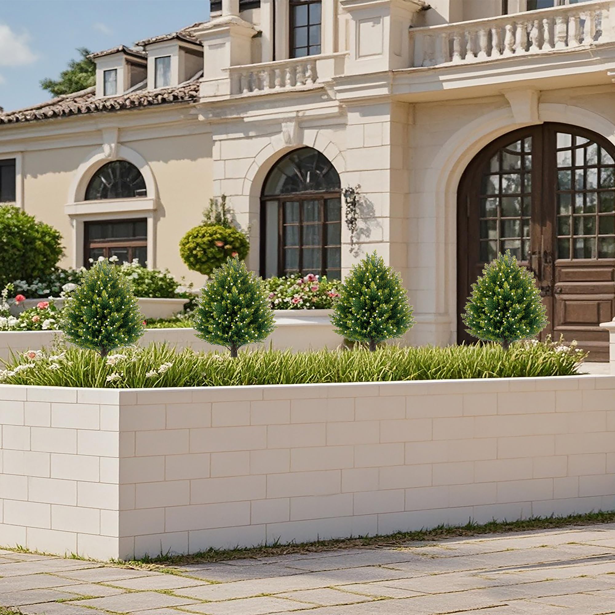 JoyPower UV-resistant topiary with ground spike enables quick outdoor installation.