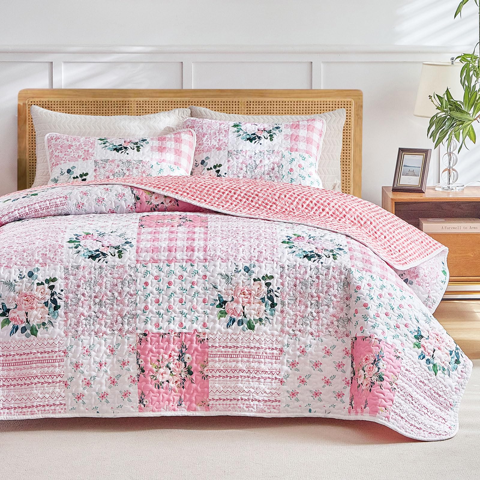 Joyreap floral patchwork quilt queen reverse grid design.