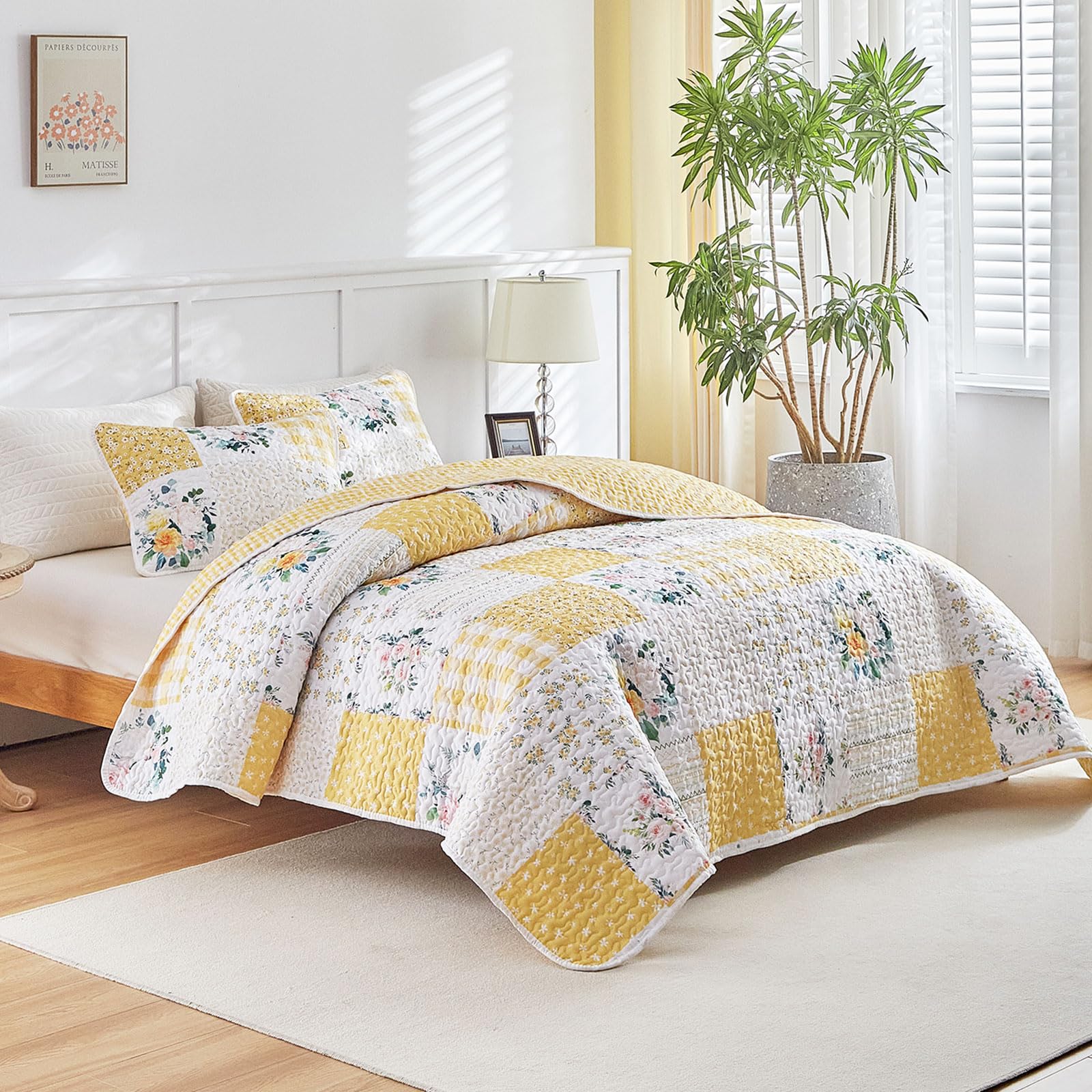 Joyreap pillow sham with floral pattern and grid back for versatile decor