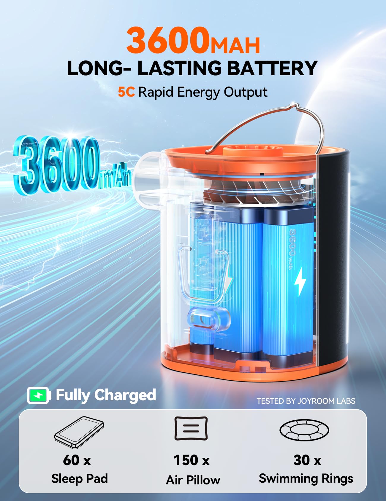 JOYROOM air pump with camping light at dusk for visibility