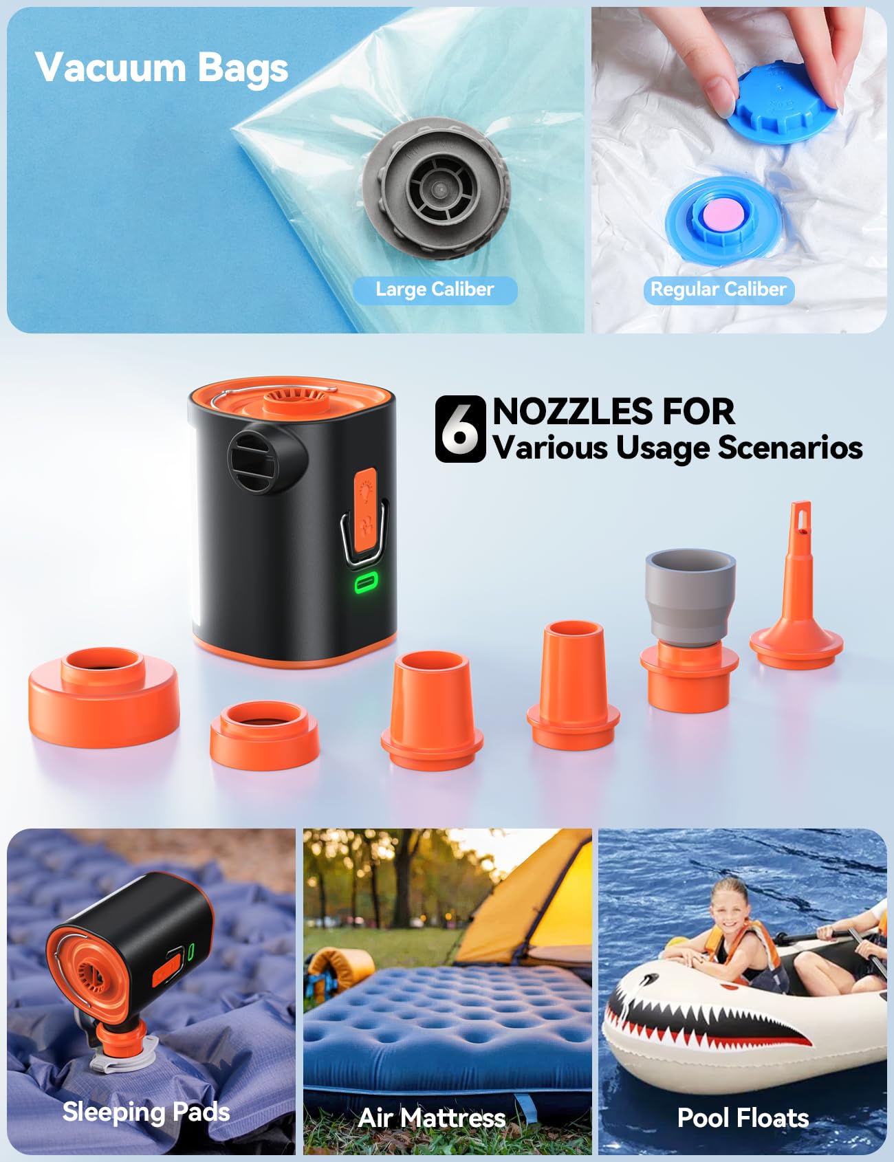 JOYROOM air pump six-nozzle setup for versatile inflatables