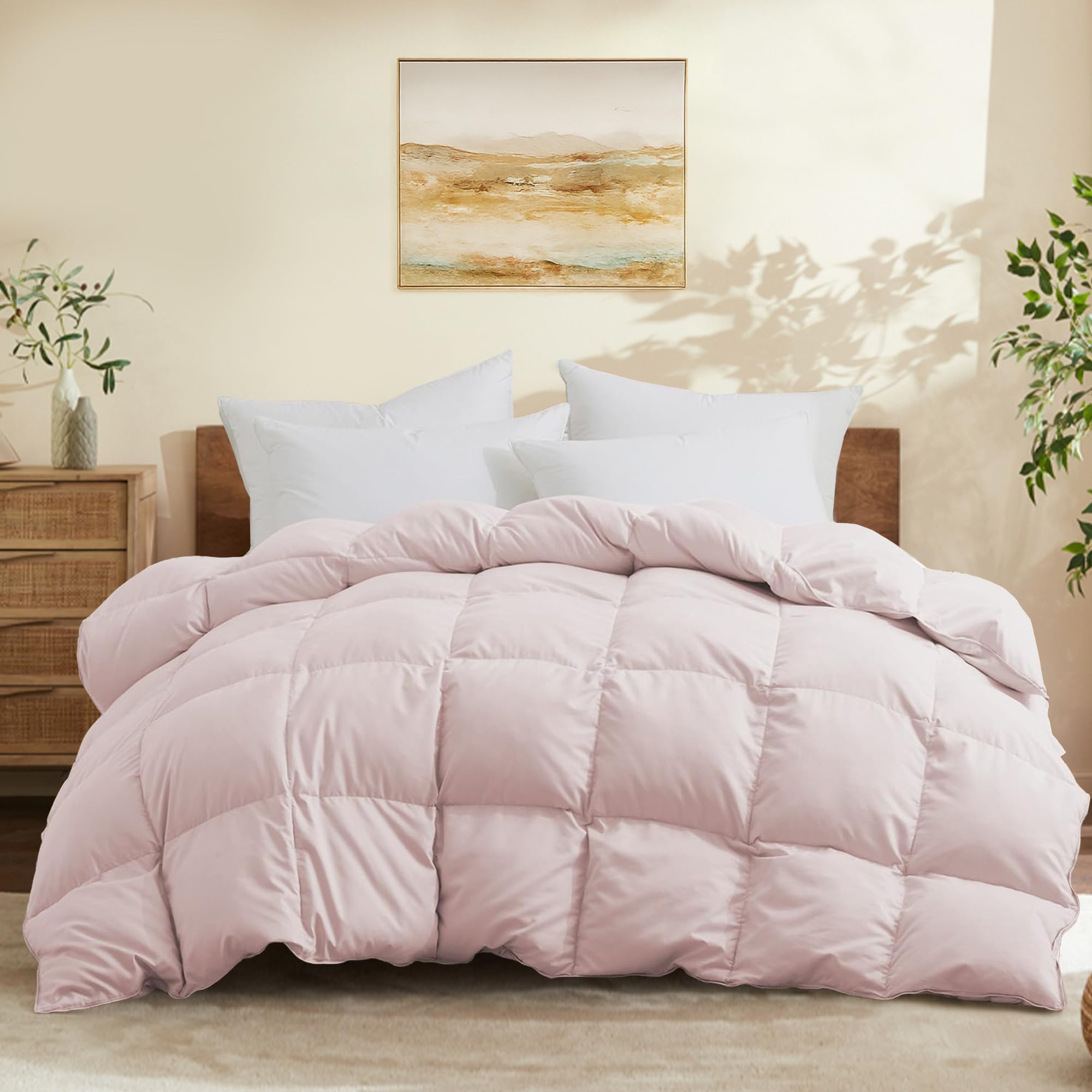 JoySoul queen size comforter on pink bed showing all-season softness