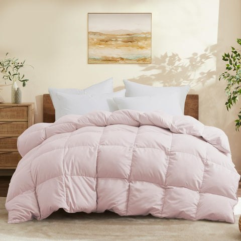 JoySoul queen size comforter on pink bed showing all-season softness