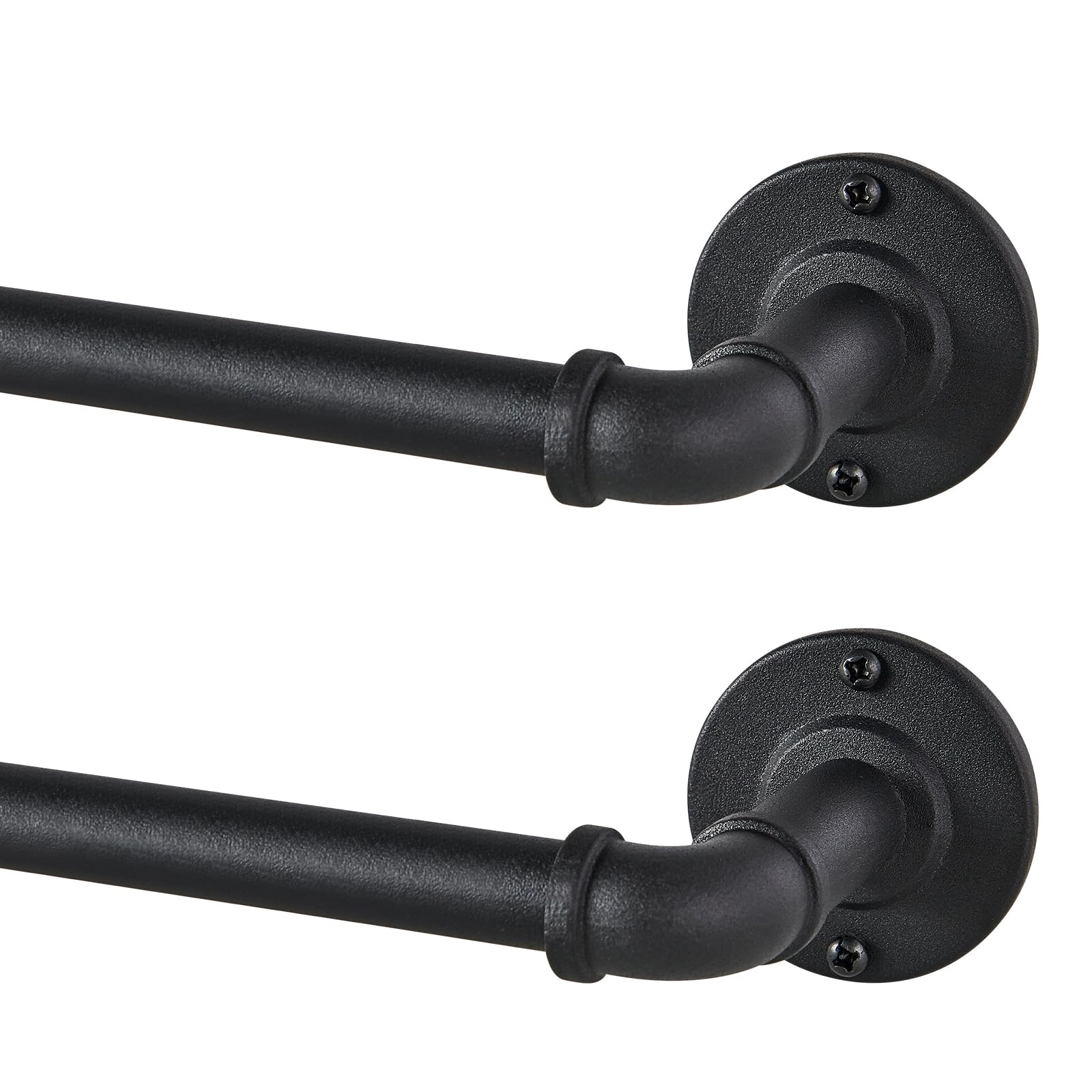 JoyUltra industrial curtain rod pair with wrap-around design for full window coverage.