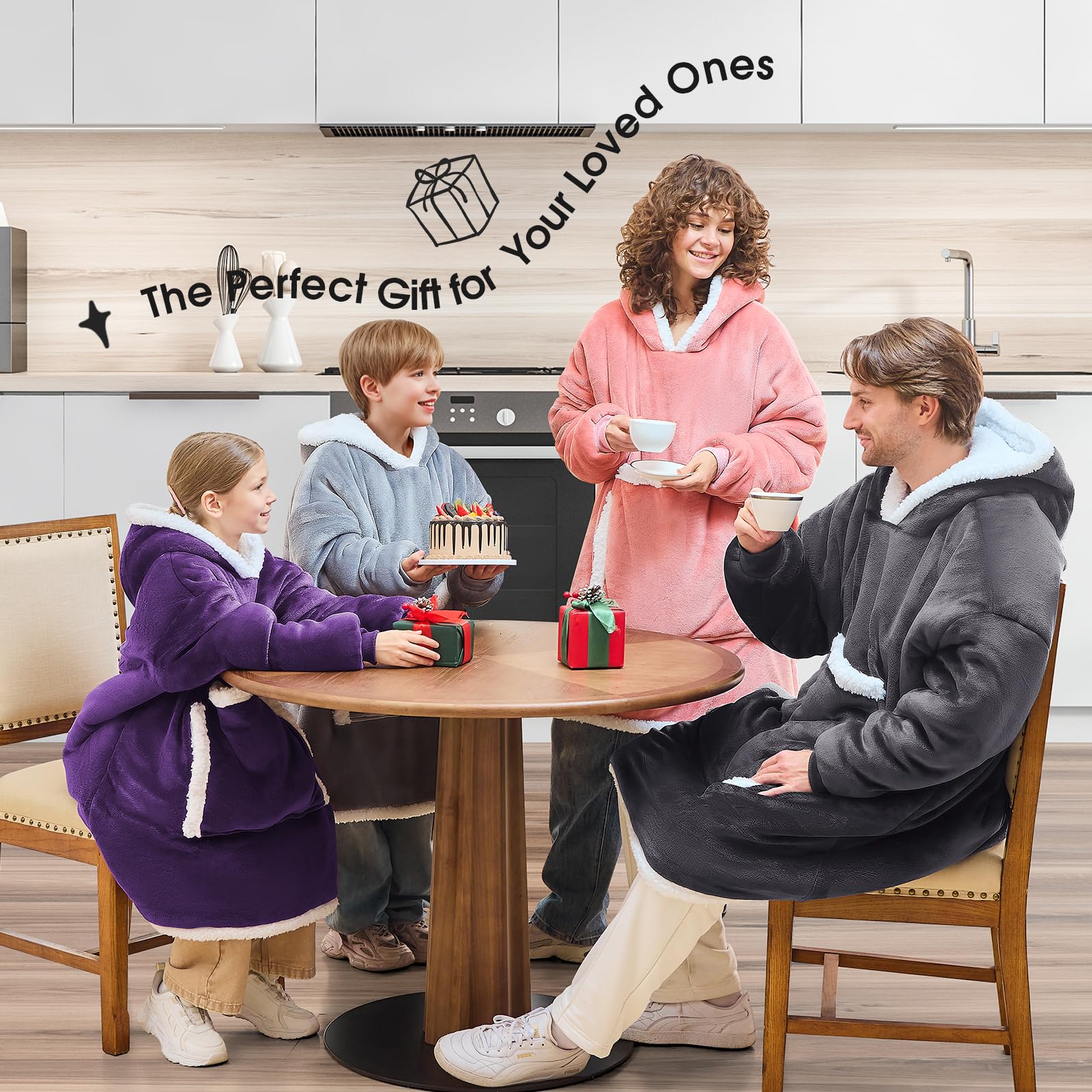 JOYWOO wearable blanket hoodie on sofa for relaxed movie night