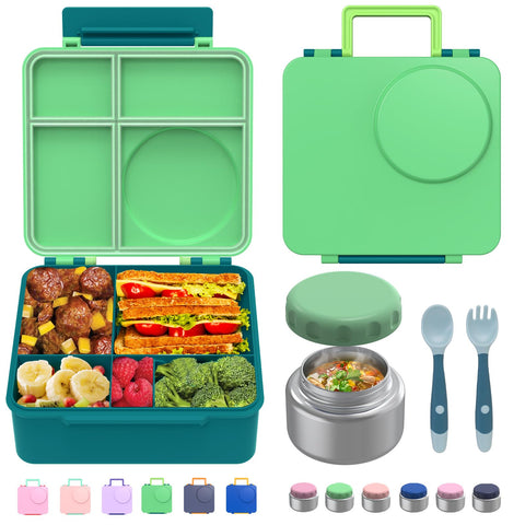 JoyYum kids bento box with leak-proof green lid keeps meals tidy