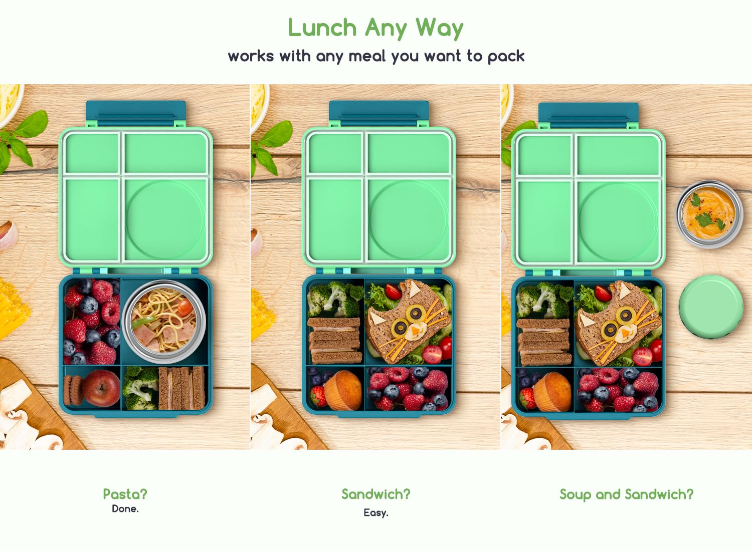 JoyYum bento box kids silicone-seal lid blocks odors across compartments