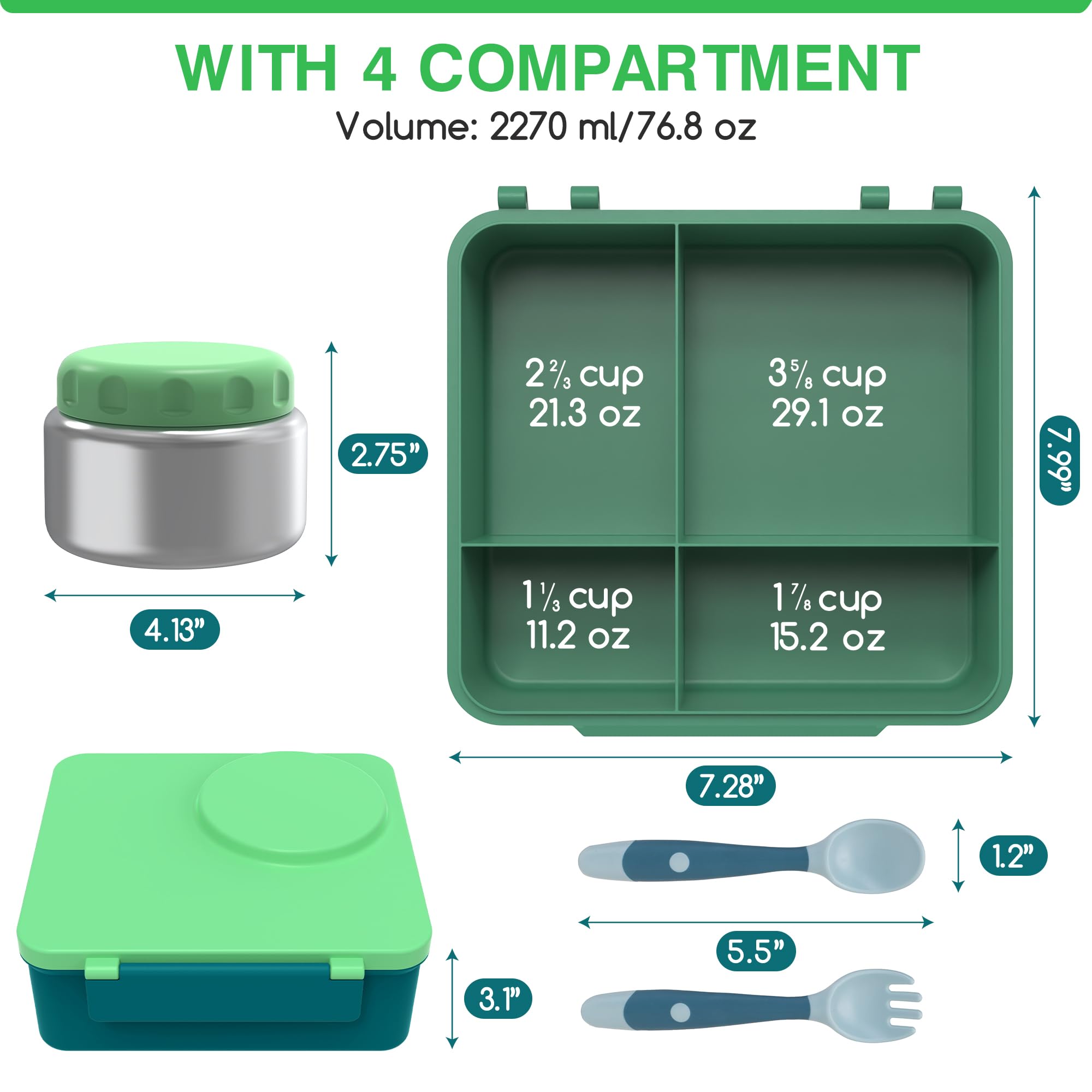 JoyYum bento box kids with thermos insert preserves hot and cold foods