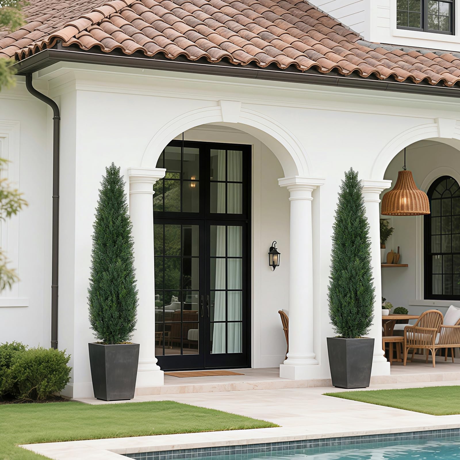 jozhenju cedar topiary set of 2 showcases versatile outdoor decor.