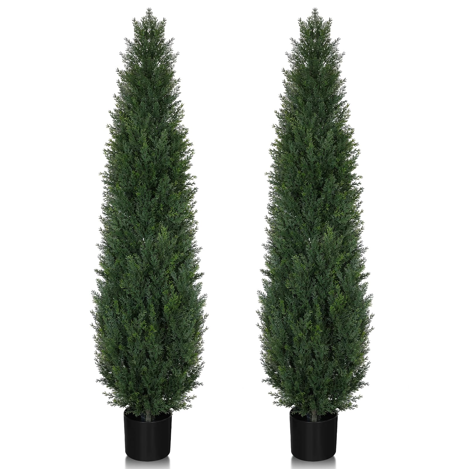 jozhenju cedar topiary 5ft outdoor setup with two lush trees framing a porch.