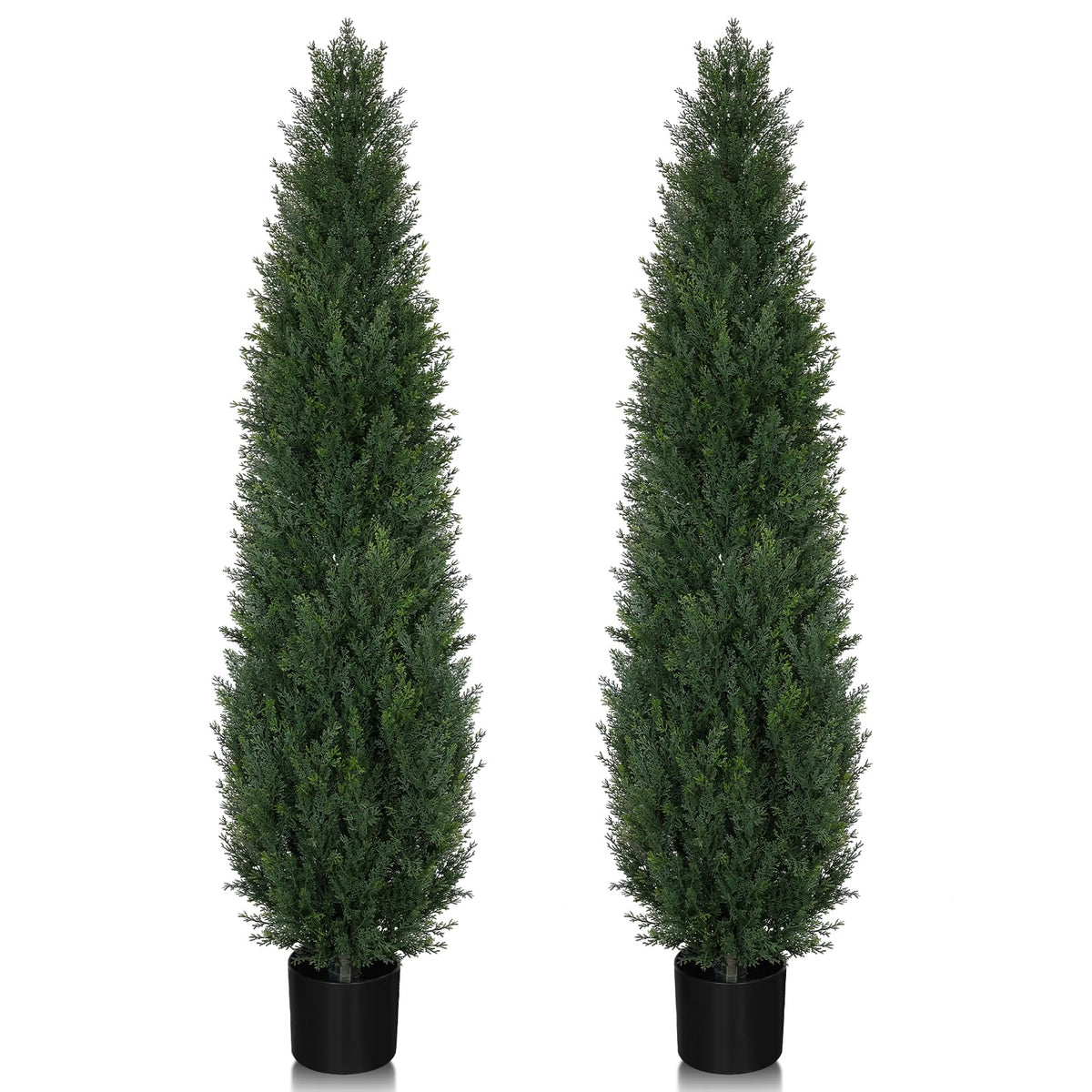 jozhenju cedar topiary 5ft outdoor setup with two lush trees framing a porch.